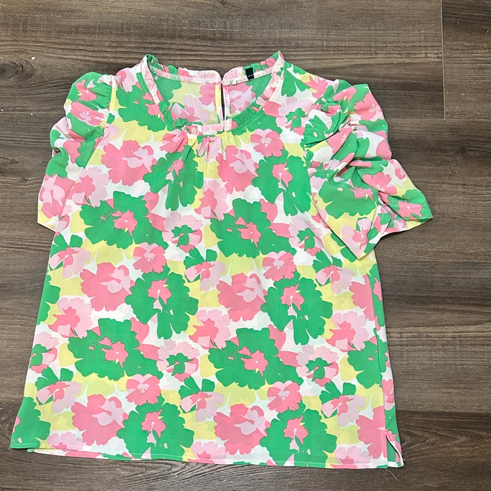 Floral Green and Pink Women's Blouse
